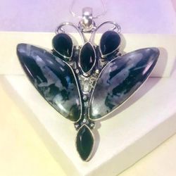 Black Jasper Stones & .925 Stamped Sterling Silver Butterfly Necklace NEW!
