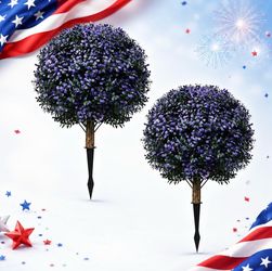 Artificial Boxwood Topiary Ball Tree Outdoor Set of 2,Faux Bushes Plants with Spike,Artificial Boxwood Ball Fake Shrubs with Stake UV Resistant for 4t