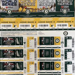 2018 Oakland Athletics Complete Playoff Ticket Stubs Uncut Sheet!