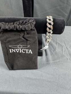 Invicta Elements Men's Iced out Cuban Chain Bracelet, Silver (80831)