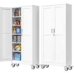 75''H Metal Garage Storage Cabinet with Wheels,Steel File Cabinets with 2 Doors and 5 Adjustable Shelves for Home Office, Warehouse, Required Assembly