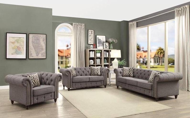 Brand New Grey Button Tufted Sofa and Love Seat