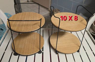 2-Tier Round Side Table Black Metal Wood
