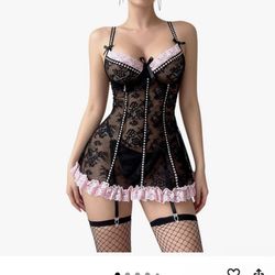 Reply Love Pink And Black Night Gown Set Womens 