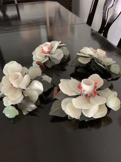 Jade Rose Candle Holders (4)