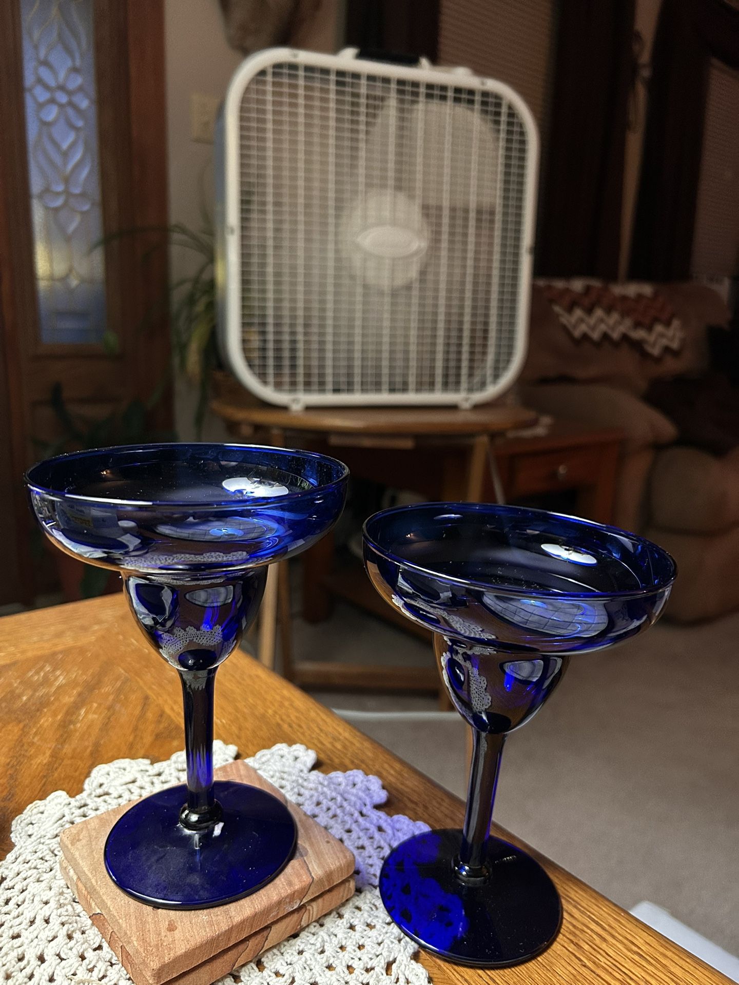 Cobalt Blue Margarita Glasses Stemware Barware Drinking 6”