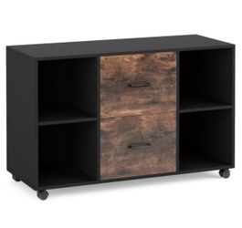 Black 4+2 Cube Engineered Wood File Cabinet with Rolling Wheels