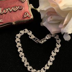 Beautiful Heart Diamond CZ Encrusted Tennis Bracelet 