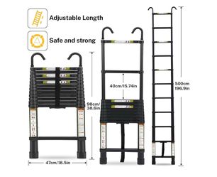 RIKADE Telescoping Ladder, 16.5 FT Aluminum Lightweight Collapsible Ladder with Detachable Top Hooks, 330 lbs Max Load, Extension Ladder for RV, Roof 