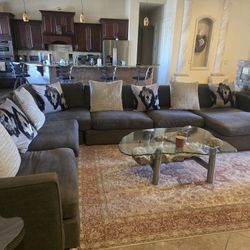 Stunning Ultra Plush Gray Down Sectional With Chaise