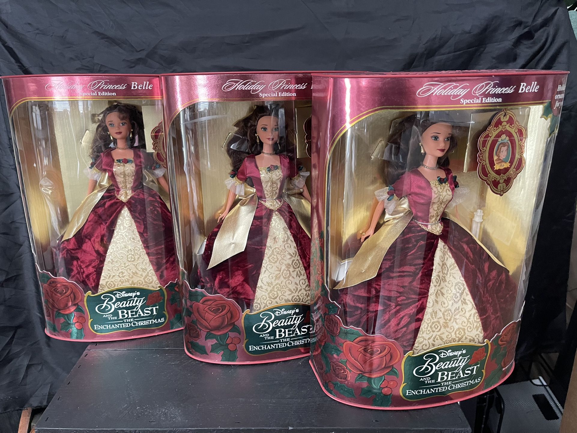 1997 Disney Enchanted Holiday Princess Belle Barbie Doll (1997) NRFB Special Edition x2