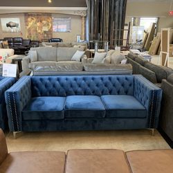 Blue Velvet Sofa Loveseat And Chair! 