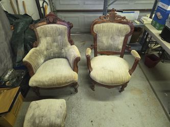 1800s Hand Carved Victorian Era Chair Set