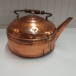 Vintage EX Large Copper Tea Kettle W/ Wood Handle- Located In Shelton 