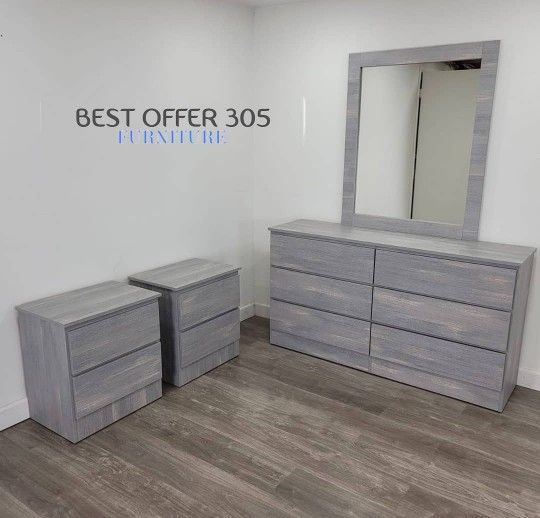 Dresser with Mirror and 2 Bedside Table Cómoda con espejo y 2 Mesitas De Noche