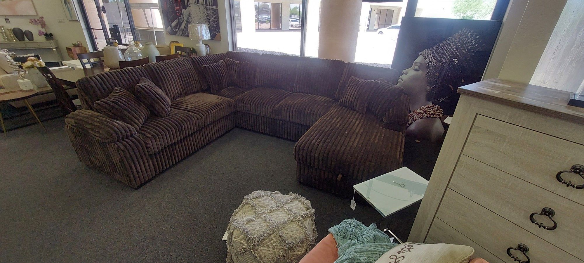 Brown Corduroy Sleeper Sectional
