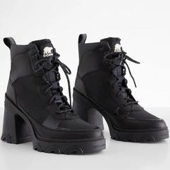 SOREL Brex Platform Boots Women's SIZE 9 Black Waterproof Combat Heel Lace up 40