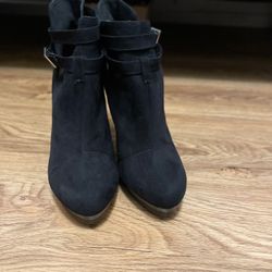 Faux Suede Ankle Boots With Side Buckle