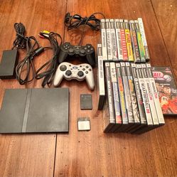 Sony PlayStation 2 PS2 Slim W/ 2 Controllers & 21 Games Final Fantasy x Ratchet