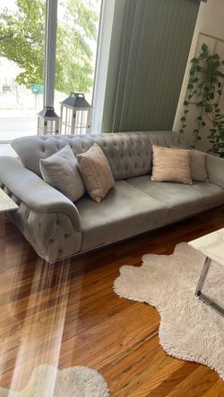 Sofa set (2 pieces) with 3 tables, white.