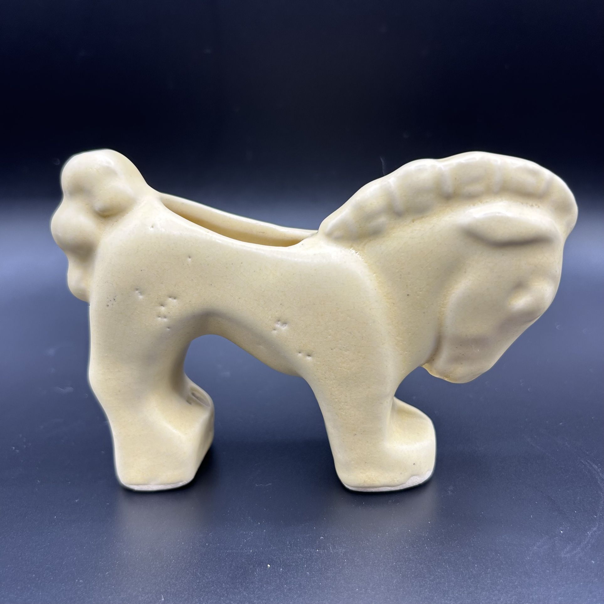 VINTAGE BRUSH McCOY POTTERY STRETCH ANIMAL pastel YELLOW HORSE PLANTER VASE