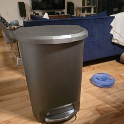 Simple Human 13 Gallon Trash Can, Dark Grey, Steel Pedal Slow Close Locking Lid