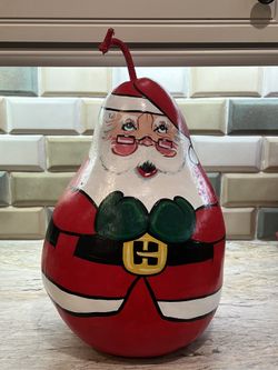 Vintage Folk art Santa Clause Hand Painted Gourd