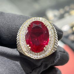 10k Yellow Gold Red And Clear Circonias Men’s Ring
