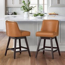 26''H Swivel Counter Stools Set of 2 with Back Faux Leather