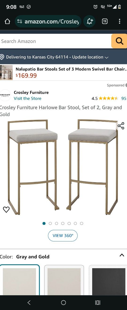 Nee Set Of Gray Suede Bar Stools