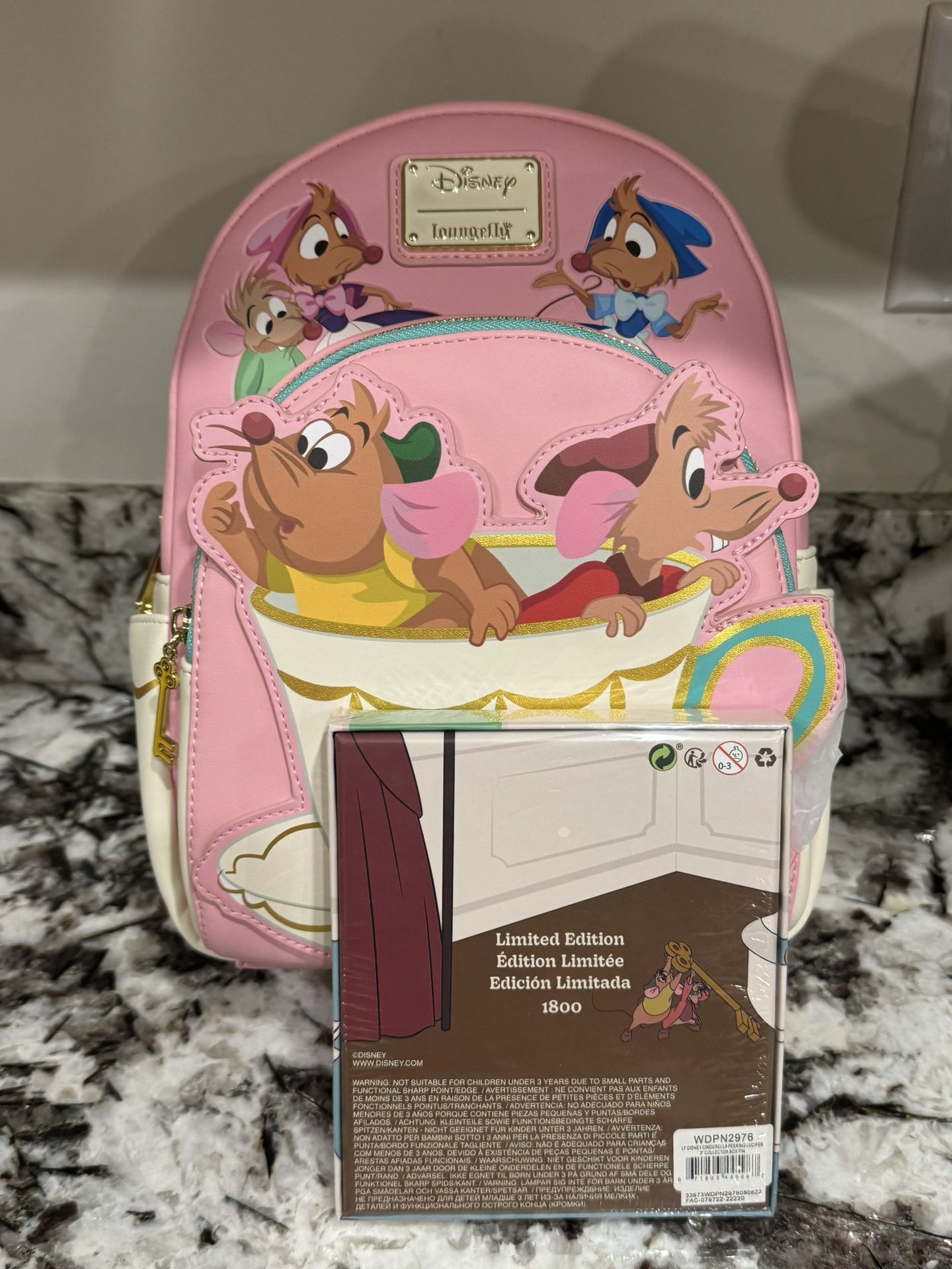 NWT Loungefly Cinderella Gus/Jaq Teacup Mice Mini Backpack 
