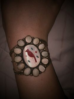 Nice old sterling silver mother of pearl large bracelet