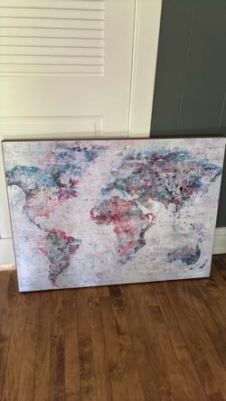 Solid wood framed Pier 1 Map of the World wall hanging picture