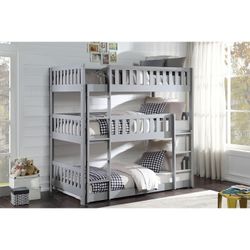 Brand New White/Gray/Brown Twin Twin Twin Bunkbed