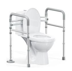 Toilet Safety Rails for Seniors, FSA HSA Eligible Adjustable Height & Width 350lb Toilet Handles for Elderly and Disabled, Foldable Toilet Safety Fram