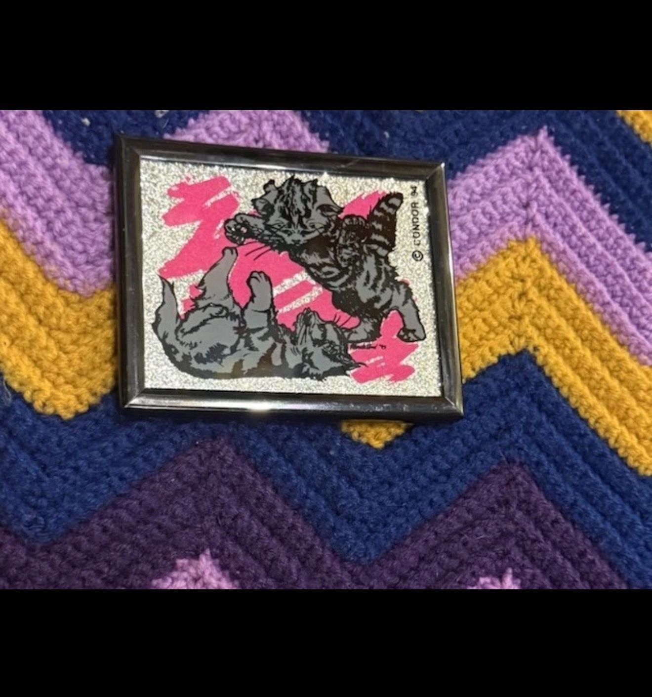 Vintage Carnival Fair Game Prize 5" Picture Framed Kitten Kitty’s Play 90s Retro