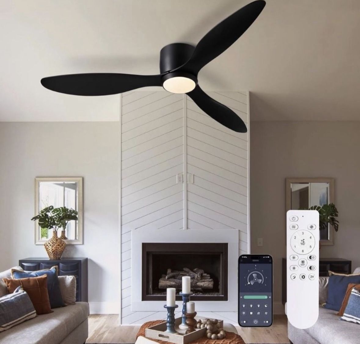 Open box new ludomide Ceiling Fans with Lights, Low Noise Reversible Airflow DC Motor 52 Inch Ceiling Fan with Remote Control, Flush Mount Ceiling