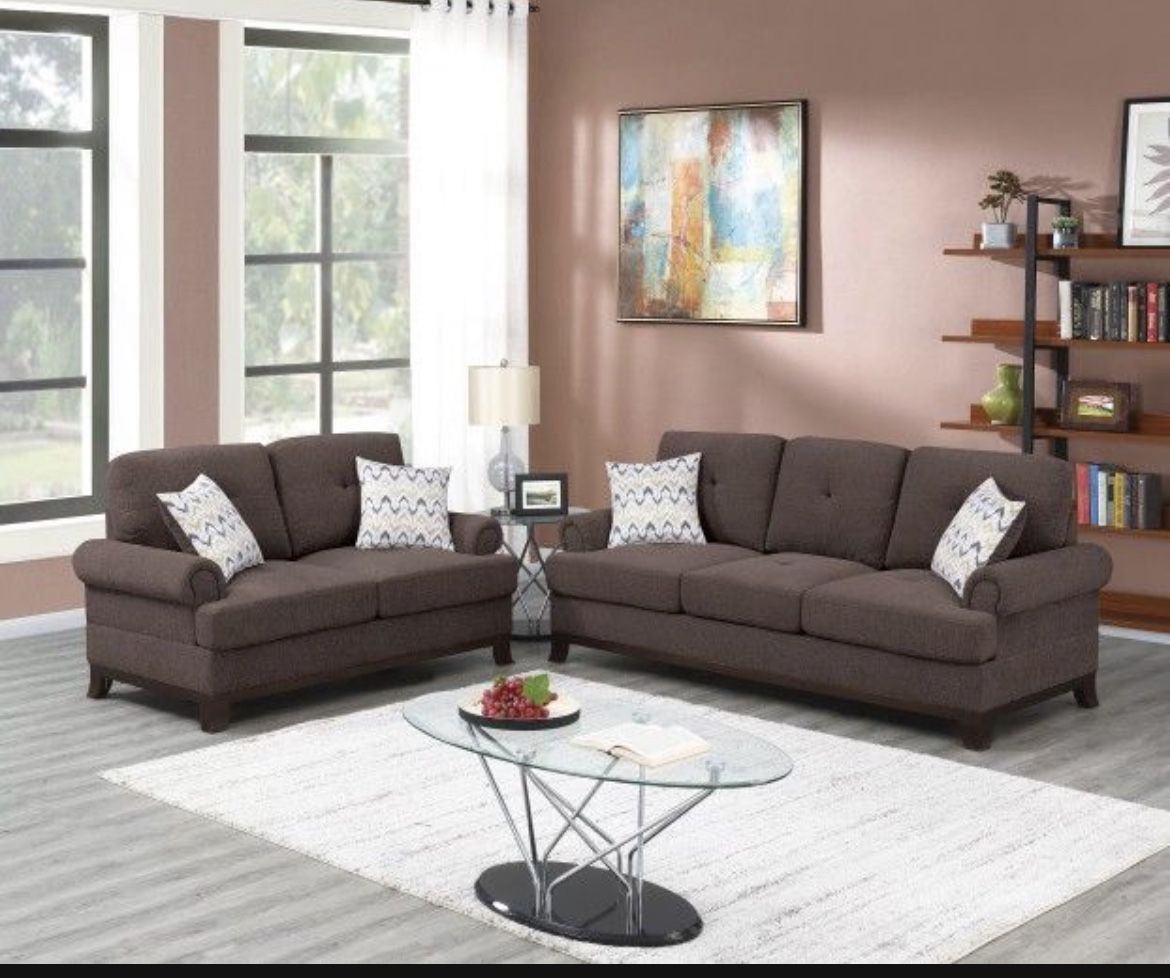 Brand New Modern Comfy Chenille Fabric Sofa Loveseat Set