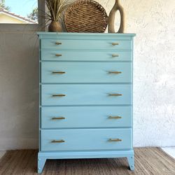 Refinished Wood Blue Dresser Tallboy 
