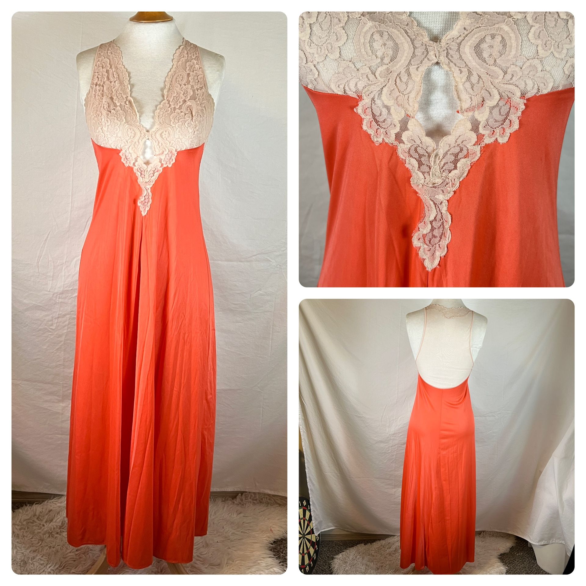 Vintage 60s 70s Glydons Hollywood Sexy Negligee Nightgown Sheer Lace Cut Out S