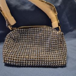 BLUE RHINESTONE BLING PURSE WITH CHAIN  NEW