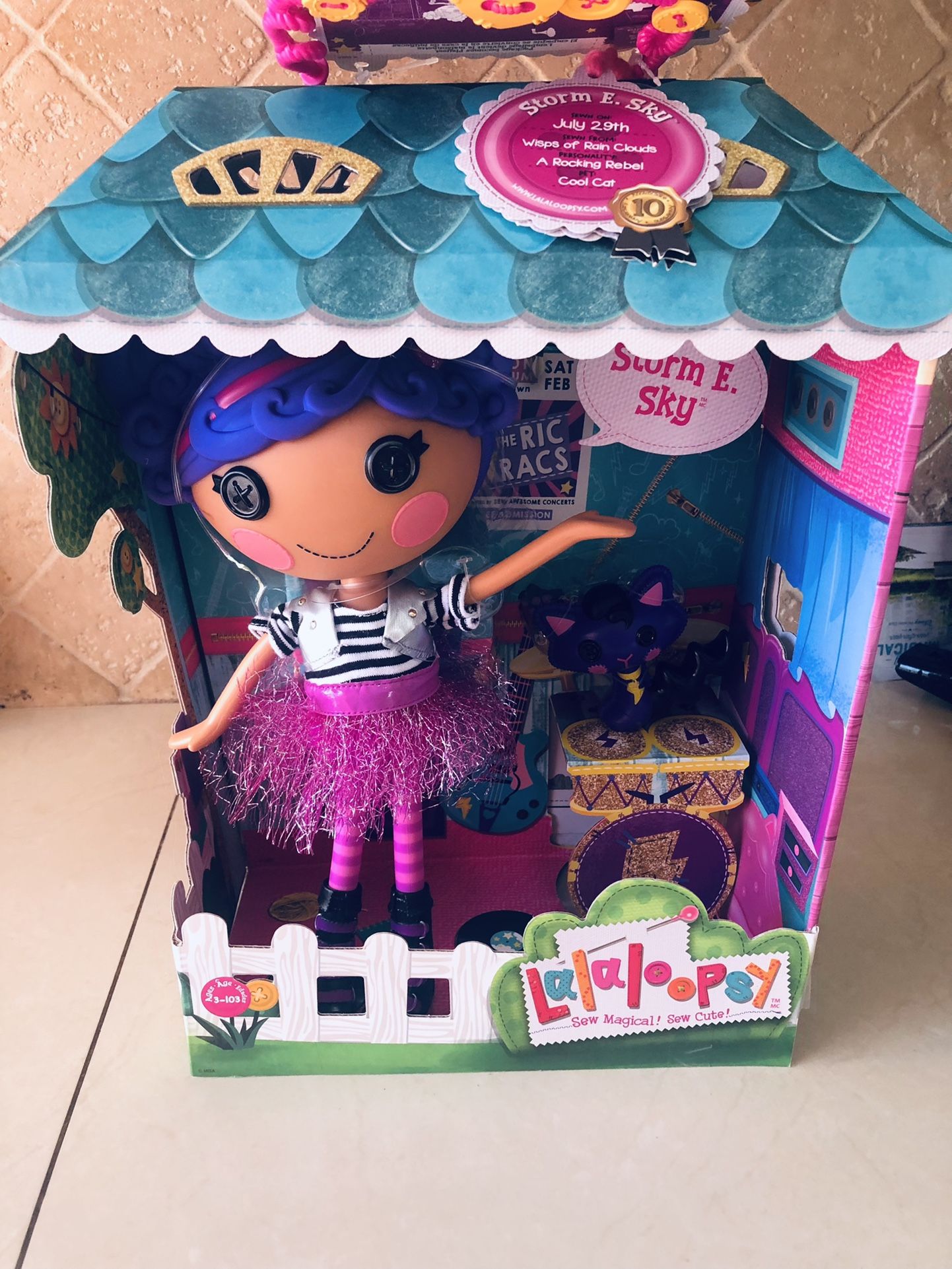 Lalaloopsy Doll - Storm E. Sky with Pet Cool Cat 13" Rocker Musician Purple D...