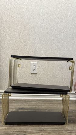 Floating Nightstand Set of 2, Black and Gold Wall Mounted Nightstand, 