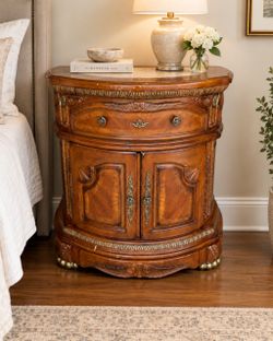 Michael Amini AICO Cortina Bedside Chest Nightstand – Honey Walnut