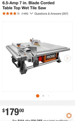 RIDGID 6.5-Amp 7 in. Corded Wet Tile Saw