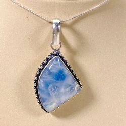 Natural Rainbow Moonstone & .925 Stamped Sterling Silver Necklace NEW!
