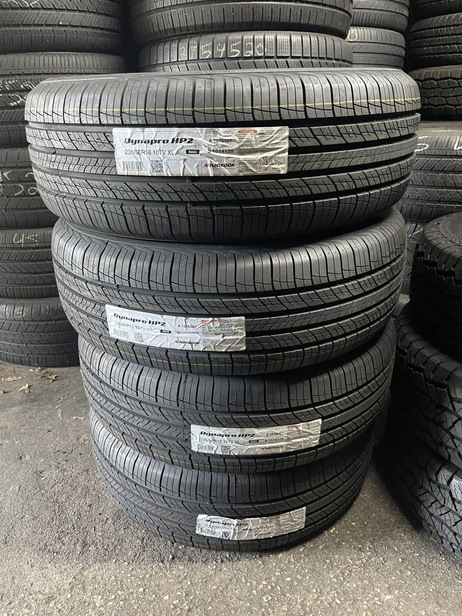 235/60/18 hankook dynapro HP2 set of 4 NEW tires 649.95$ for 4 NEW tires plus tax . (Until supply last ) Installation and balance INCLUDED . Wheel al