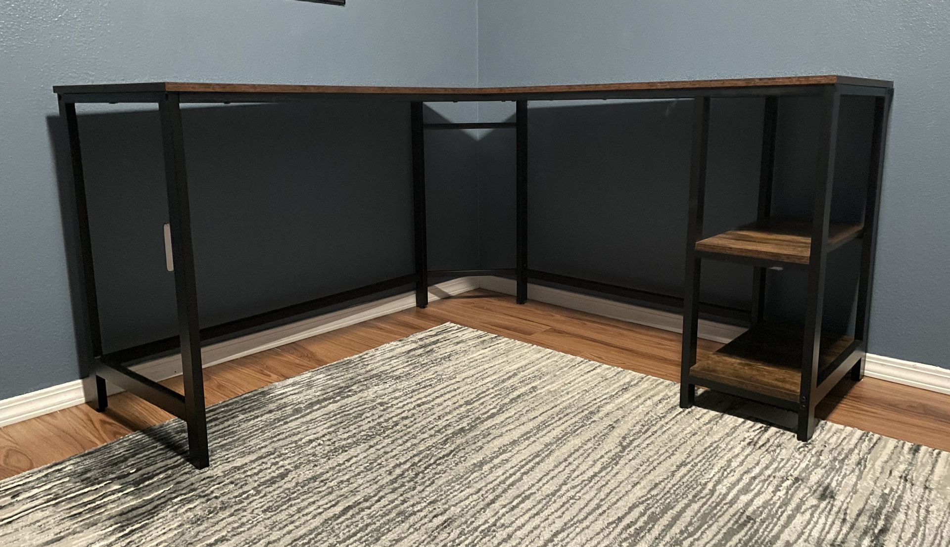 Wood And Metal Corner Desk With Shelves