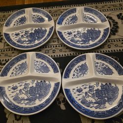 Vintage Blue Williow Dividing Plates 4 Total