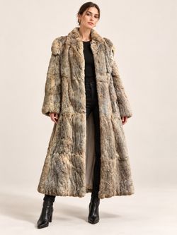 Vintage Gil Bret genuine rabbit fur coat long winter jacket brown